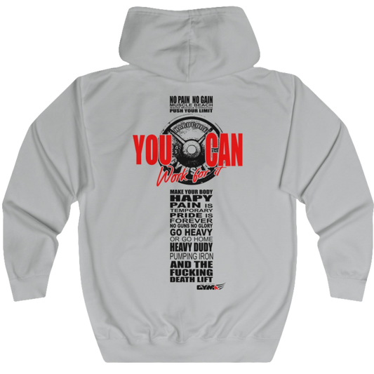 Fitness Unisex Full Zip Hoodie Gymstar Bodybuilding Wear Crossfit Apparel Heavy Weght Training Active Workout Sports Clothing Gym Gear You Can Work For It Qw